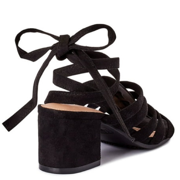 Scoop Block Heel Sandals Lace Up Faux Suede Open Toe Strappy Tie Up Gladiator 8 - Picture 3 of 16